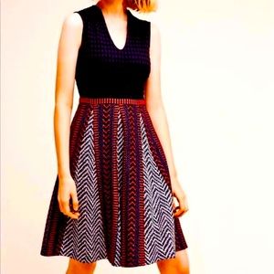 Maeve Anthro Carolina Fit Flare Red Black Dress 14